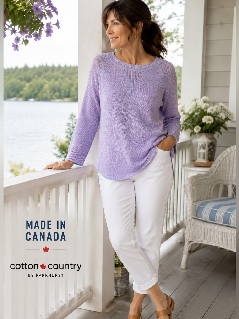 Cotton Country by Parkhurst Textured Knit Sweater | Medium | Lavender